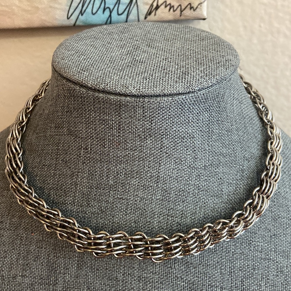Vintage Silver Tone Byzantine Style Choker Necklace - Picture 1 of 6